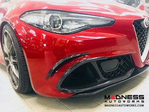 Alfa Romeo Giulia Front Bumper Air Intake Trim Set - Carbon Fiber - Quadrifoglio - Blue Candy Finish